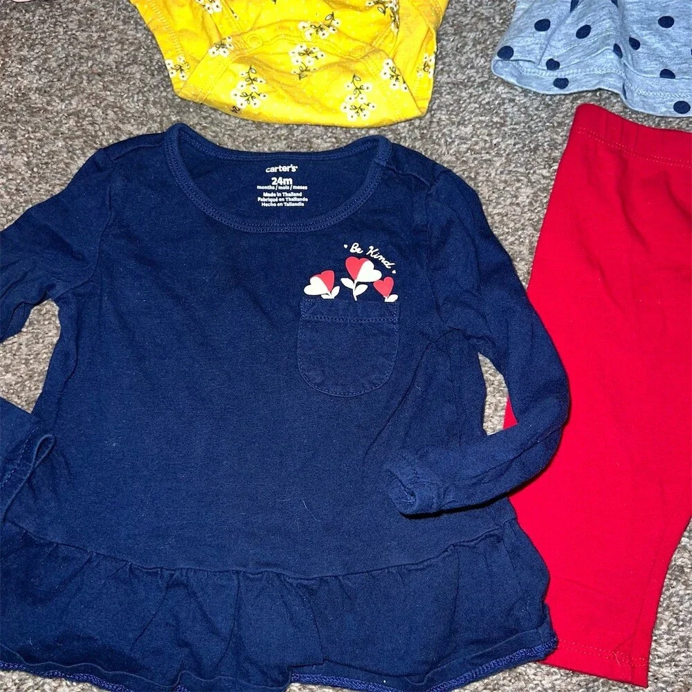 Girls 24M Clothing Bundle 6pc Carter's Cat & Jack Tops Dresses Leggings